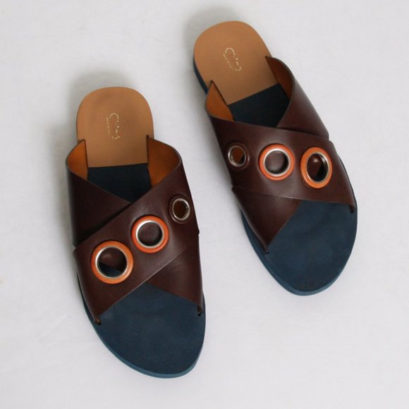 Chloe Rivet Criss Cross Leather Slide Mule Sandal 41 - Picture 1 of 13